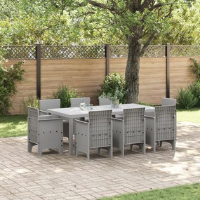 vidaXL Conjunto de Jantar de 9 Peças com Almofadas em Rattan Sintético Cinza Claro
