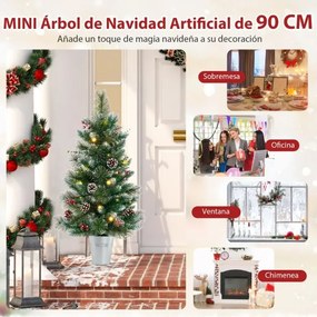 Árvore de Natal artificial pré-iluminada de 90 cm Funciona com pilhas com 81 pontas de PVC e pinheiro 20 luzes LED 8 modos Verde