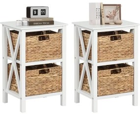 Mesa de cabeceira de 4 níveis com 3 cestos de junco marinho e mesa lateral estreita X-Design 36 x 30 x 80 cm branca