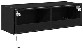Armário de TV vidaXL com Luzes LED Carvalho Preto 100x35x31 cm