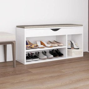 326750 vidaXL Banco sapateira c/ almofadão contraplacado 104x30x49 cm branco