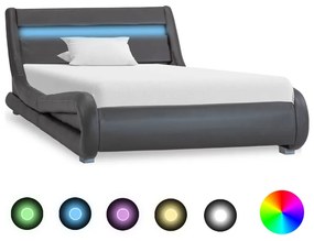 vidaXL Estrutura de cama com LED 100x200 cm couro artificial cinzento