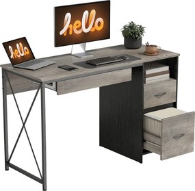 Secretária para computador, 120×50 cm, com espaço de arrumação, suporte para teclado, compartimento aberto e 2 gavetas, cinzenta
