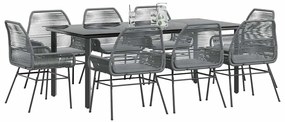 Conjunto jantar jardim 9 peças almofadas vidro vime cinzento PE