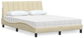 vidaXL Cama com colchão 120x200 cm tecido cor creme