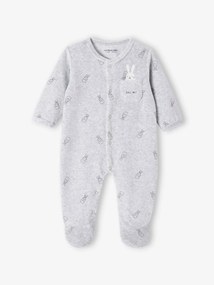 Pijama coelhos, em veludo, para bebé cinza mesclado