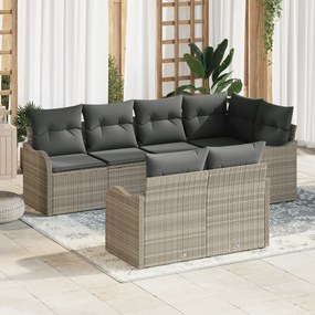 Conjunto de Sofá de Jardim de 7 Peças Cinza-Claro em Rattan com Almofa