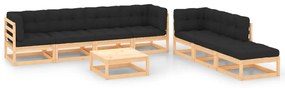vidaXL 8 pcs conjunto lounge de jardim c/ almofadões pinho maciço
