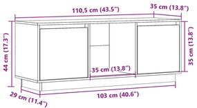 Móvel de TV 110,5x35x44 cm madeira de pinho maciça cinza