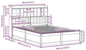 Cama sem colchão 140x190 cm pinho maciço castanho-mel