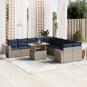 vidaXL 11 pcs conjunto sofás de jardim c/ almofadões vime PE cinzento