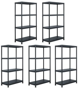 vidaXL Estantes de arrumação 5 pcs preto 60x30x138 cm plástico