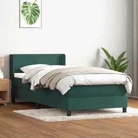 Cama com molas/colchão verde-escuro 80x210 cm veludo