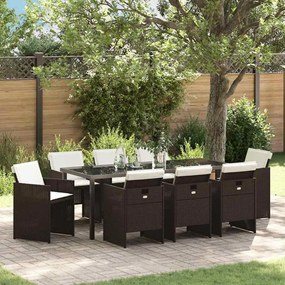 vidaXL Conjunto de Jantar de Jardim de 9 Peças com Almofadas Castanho em Rattan
