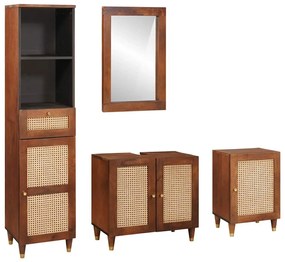 vidaXL Armário de Banheiro com gaveta com porta 4 pcs Marrom e Preto