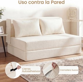 Sofá-cama futon dobrável grande 3 em 1 com 2 almofadas, tecido de chenille , para sala, quarto ou escritório Bege