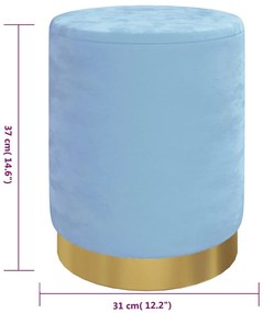 Banqueta com arrumação redonda veludo 31 x 37 cm azul-claro