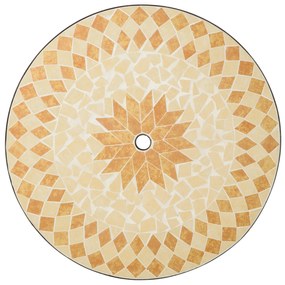 Outsunny Mesa de Jardim Redonda Mesa Auxiliar de Mosaico com Pés de Metal com Orifício para Chapéu de Sol para Pátio Terraço Ø75x75 Bege e Marrom