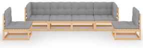 6 pcs conjunto lounge de jardim com almofadões pinho maciço