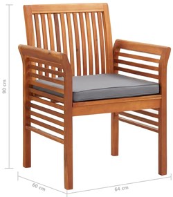 7 pcs conjunto de jantar exterior c/ almofadões acácia maciça
