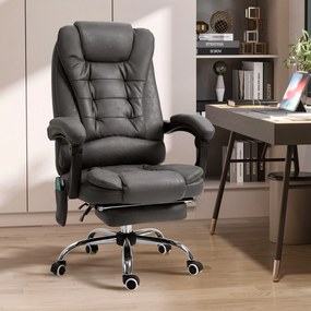 Cadeira de escritório com massagem e aquecimento, altura ajustável, encosto reclinável, apoio para os pés e almofada lombar integrada cinzento escuro