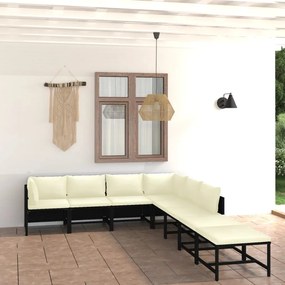 vidaXL 8 pcs conjunto lounge de jardim c/ almofadões vime PE preto