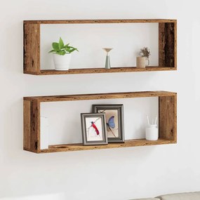 Conjunto de 2 Prateleiras de Parede vidaXL em Madeira Antiga 80x15x26 cm em Madeira de Engenharia
