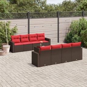 vidaXL 9 pcs conjunto sofás p/ jardim c/ almofadões vime PE castanho