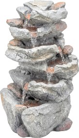 Outsunny Fonte Exterior com Design Rochoso de 6 Níveis Cascata de água com Luzes LED Fluxo Regulável Cinza | Aosom Portugal