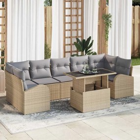 vidaXL Conjunto de Sofá de Jardim 8 Peças com Almofadas Bege em Polyrattan