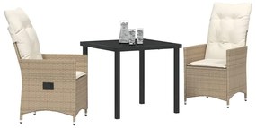 conjunto de jantar de jardim com 3 peças e almofadas em poli-rattan be