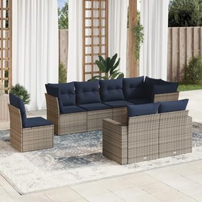 vidaXL 8 pcs conjunto sofás p/ jardim c/ almofadões vime PE cinzento