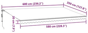 Toldo retrátil automático 600x350 cm castanho