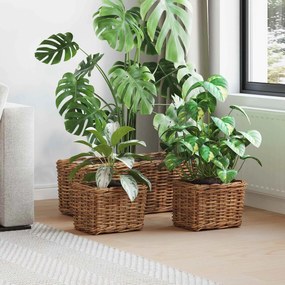 vidaXL Cesta de Plantas com armazenamento 3 pcs Castanho Rattan Kubu