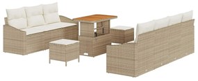 Conjunto de Sofás para Jardim de 10 Peças com Almofadas Beiges em Ratt