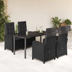 5 pcs conjunto de jantar p/ jardim c/ almofadões vime PE preto