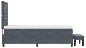 Cama Box Spring com Colchão &amp; Banco Cinza Escuro 90x190 cm Veludo
