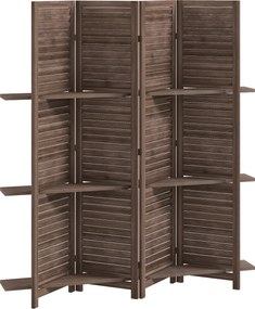 HOMCOM Biombo Interior em Madeira 4 Painéis 160x170 cm Separador de Ambiente Dobrável com 3 Prateleiras Nogueira | Aosom Portugal