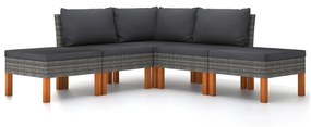 5 pcs conjunto lounge de jardim c/ almofadões vime PE cinzento