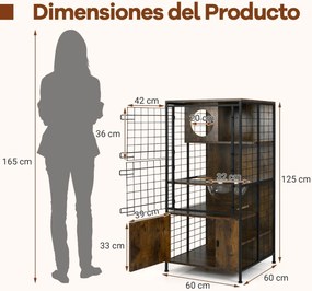 Gaiola moderna para gatos 60 x 60 x 125 cm com torre multinível com estrutura metálica Orifícios Porta com fechadura Almofadas ajustáveis Castanho