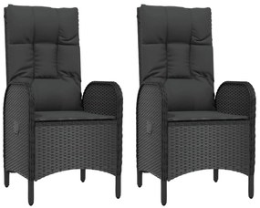 3 pcs conjunto de jantar p/ jardim c/ almofadões vime PE preto
