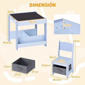 Conjunto de Mesa e Cadeiras Infantis, 62 x 62 x 56,5 cm, Tampo Reversível, Azul
