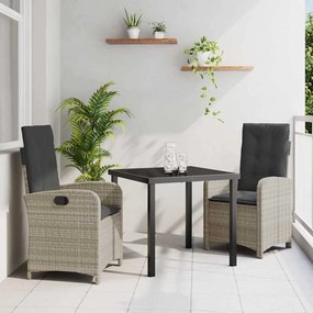 vidaXL Conjunto de Jantar de Jardim com 3 Peças e Almofadas em Rattan Poliéster Cinza Claro