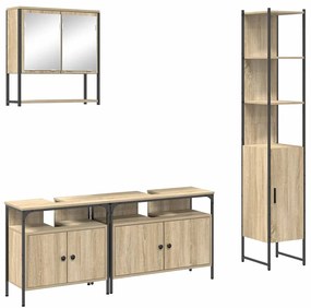 Conjunto de Móveis para Banheiro 4 pcs Carvalho sonoma Médio
