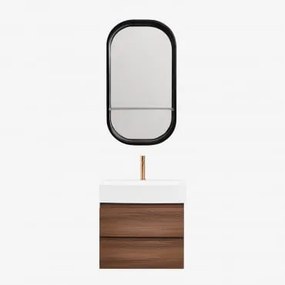 Conjunto De Móvel De Casa De Banho Em Madeira E Chapa De Freixo Com Lavatório Integrado Ona Madeira Escura & Oval Com Prateleira Preto - Sklum