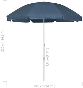 Guarda-sol de praia 240 cm azul