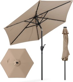 Guarda-sol LED com luzes LED Solares Sistema de inclinação com botão 230 x 230 x 225 cm Castanho Claro