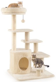Arranhador para gatos adultos Torre multinível com cama acolchoada e poste para arranhar Centro de atividades gatos Bege