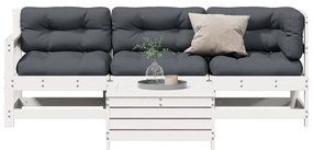 4 pcs conj. lounge de jardim c/ almofadões pinho maciço branco