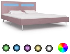 Estrutura de cama com LED 180x200 cm tecido cor-de-rosa